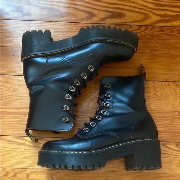 Black Leather Lace-Up Doc Martens Boots - Picture 2 of 4